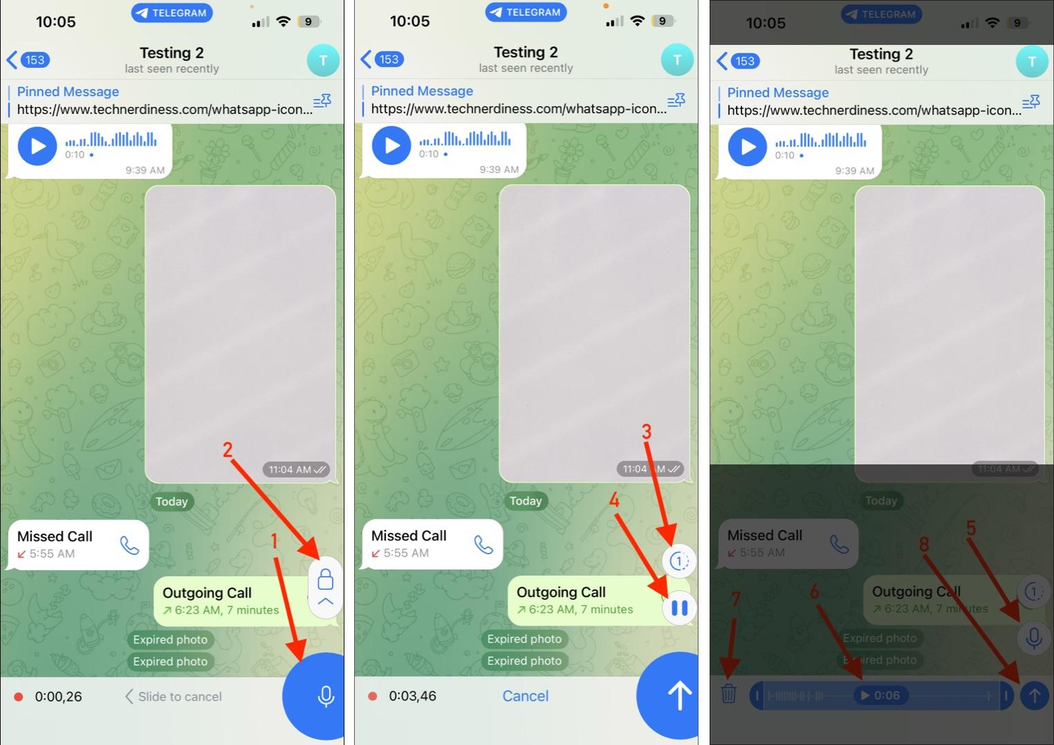 Symbols while sending voice note on telegram