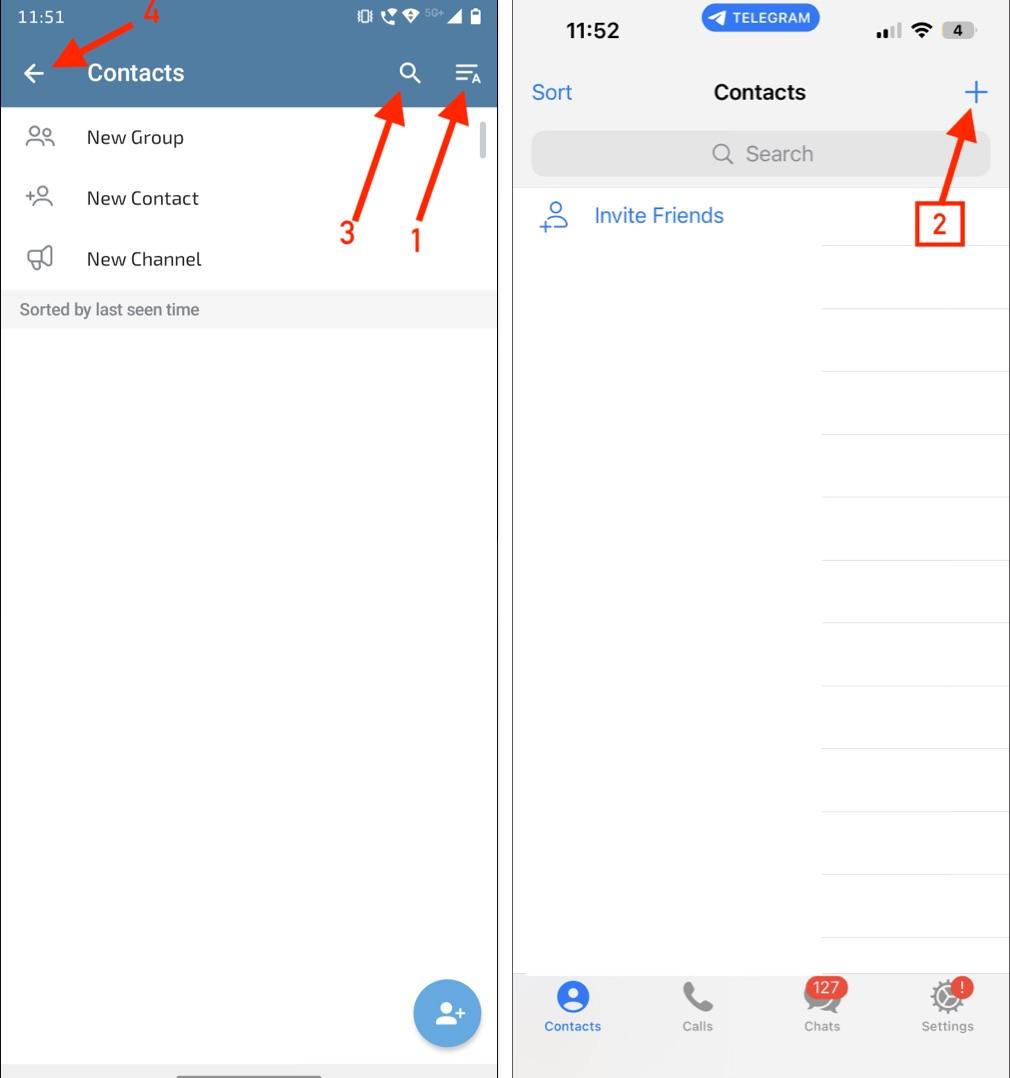 Telegram contacts page icons