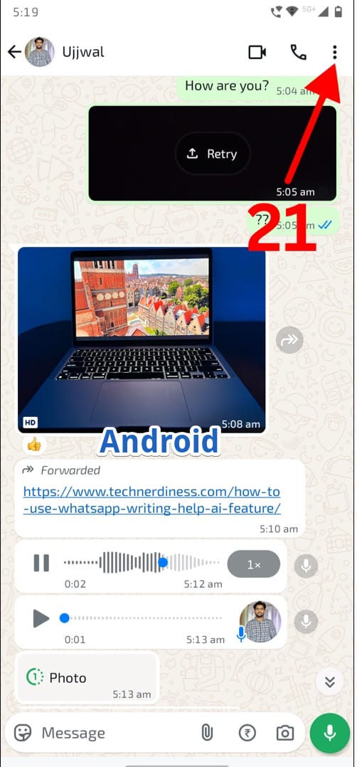 Three dot on android means on whatsapp