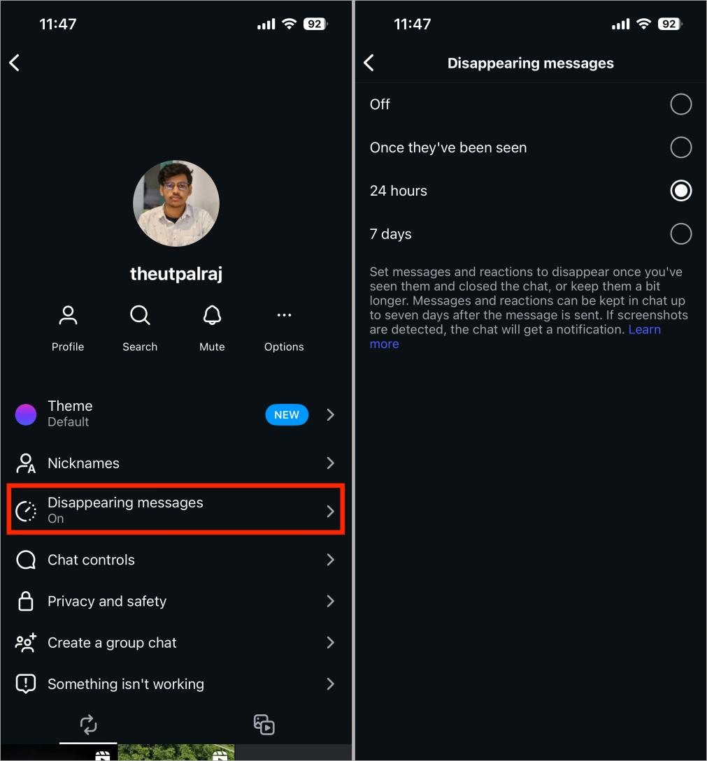 Turn Off Instagram Disappearing Messages feature Turn off instagram disappearing messages feature