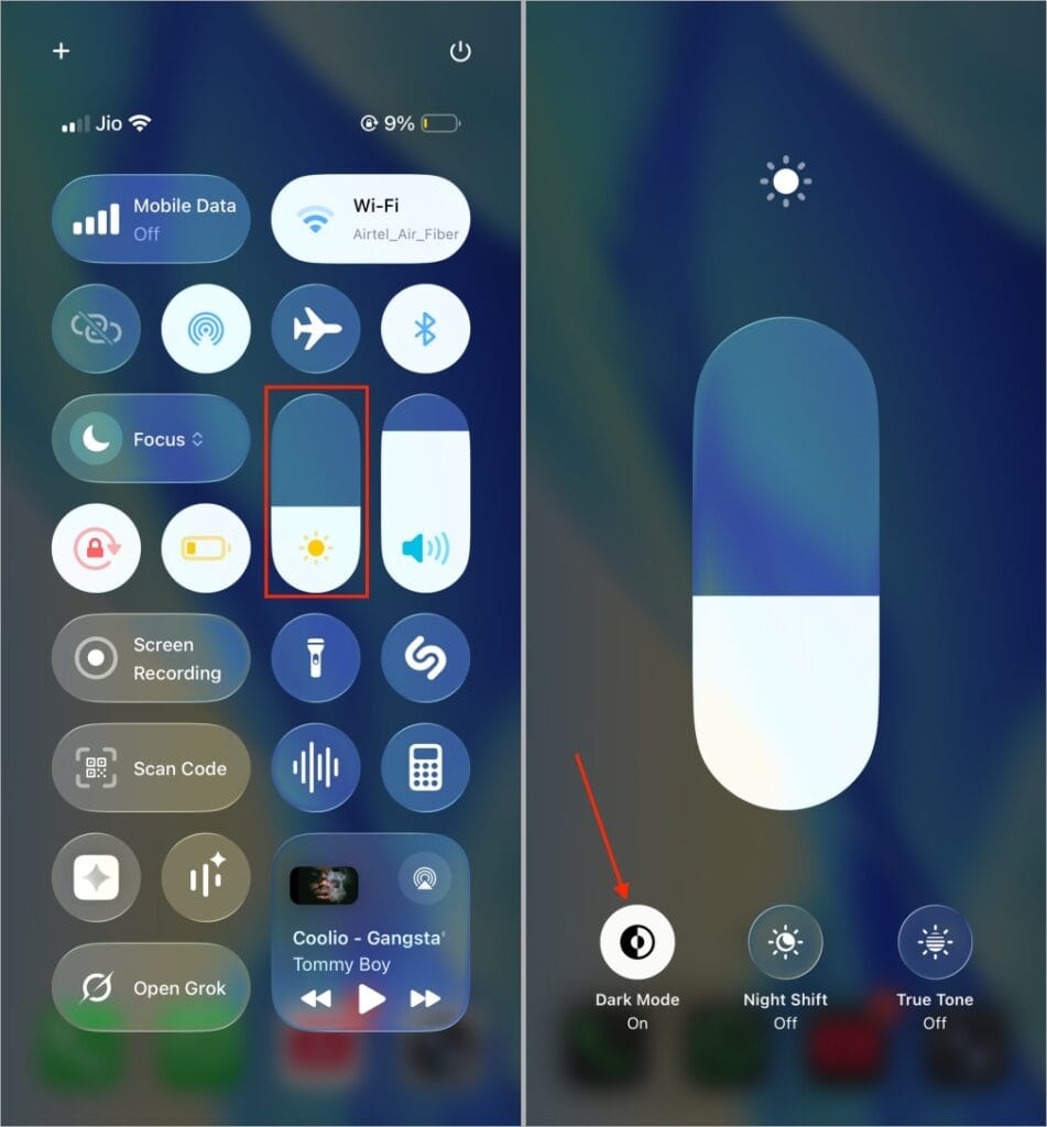 Turn On Dark Mode from iPhone Control Center Turn on dark mode from iphone control center