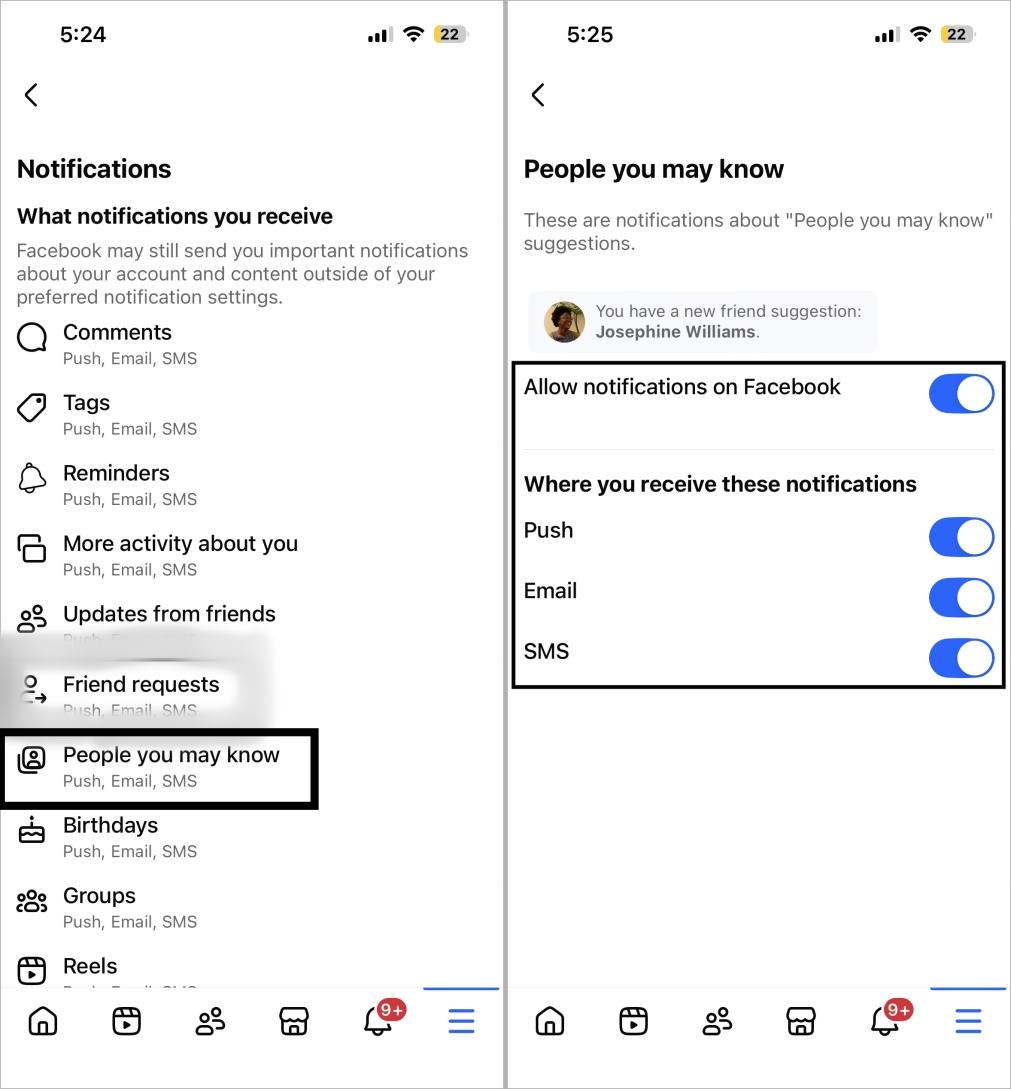 Turn off facebook people you may know notifications