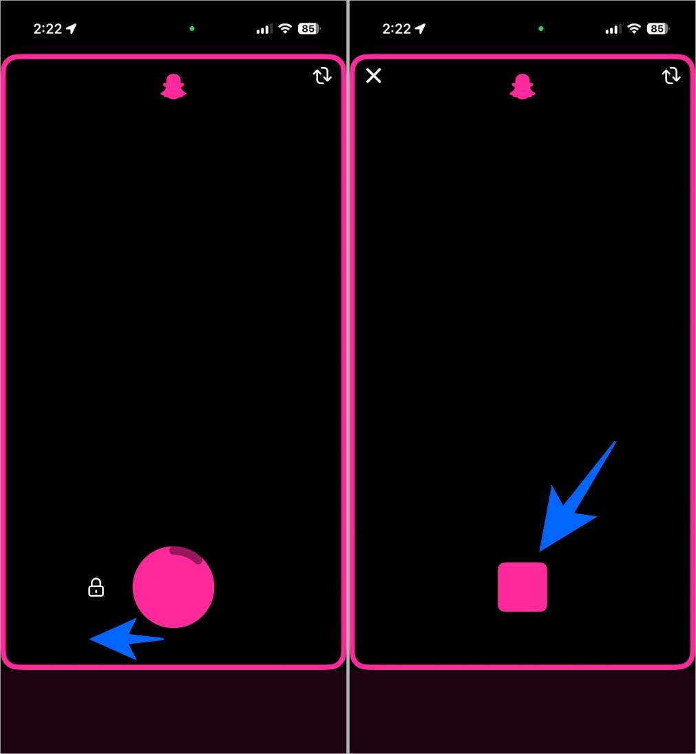 Use lock icon for hands free recording on snapchat