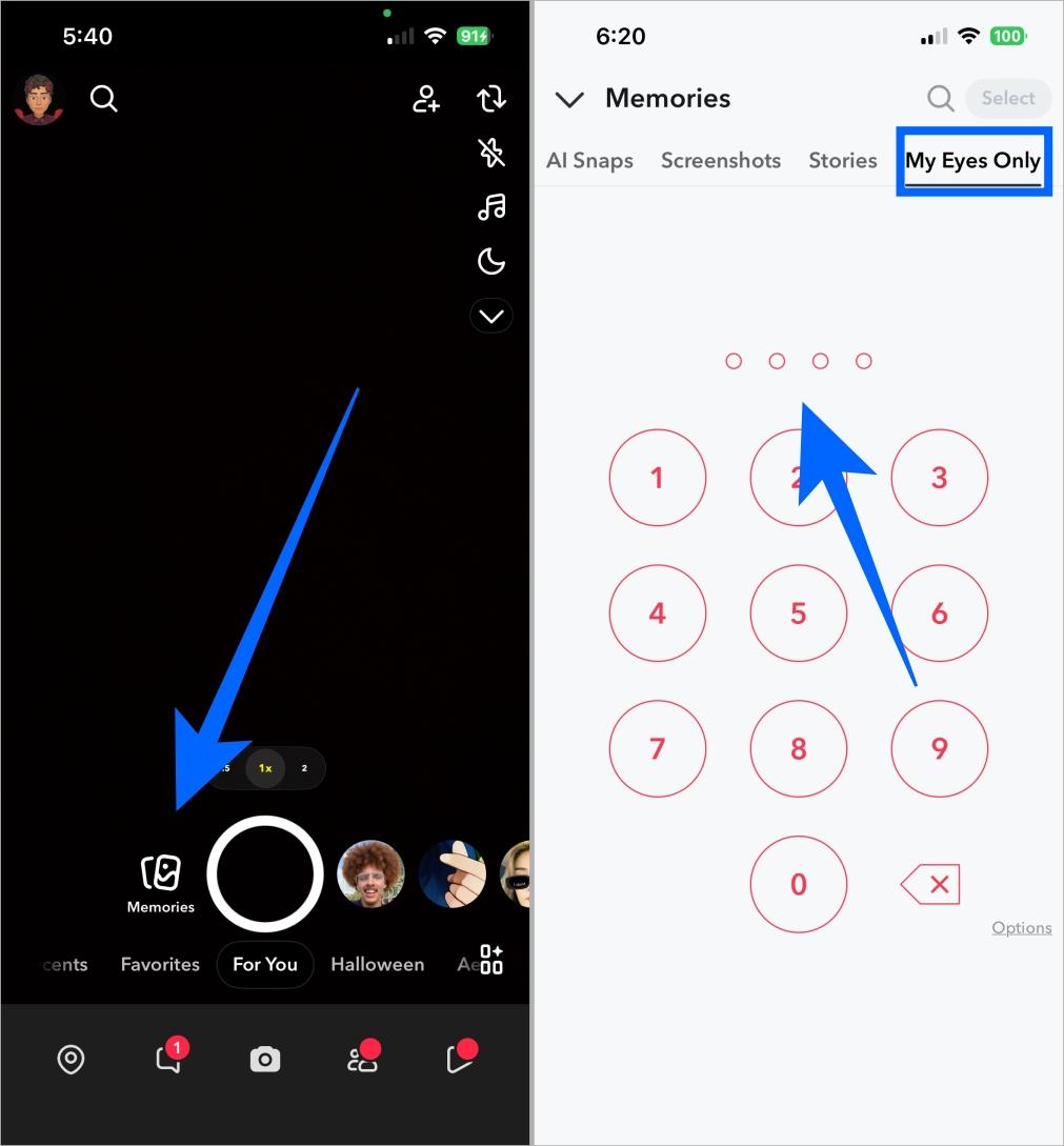 Access snapchat my eyes only in memories with passcode