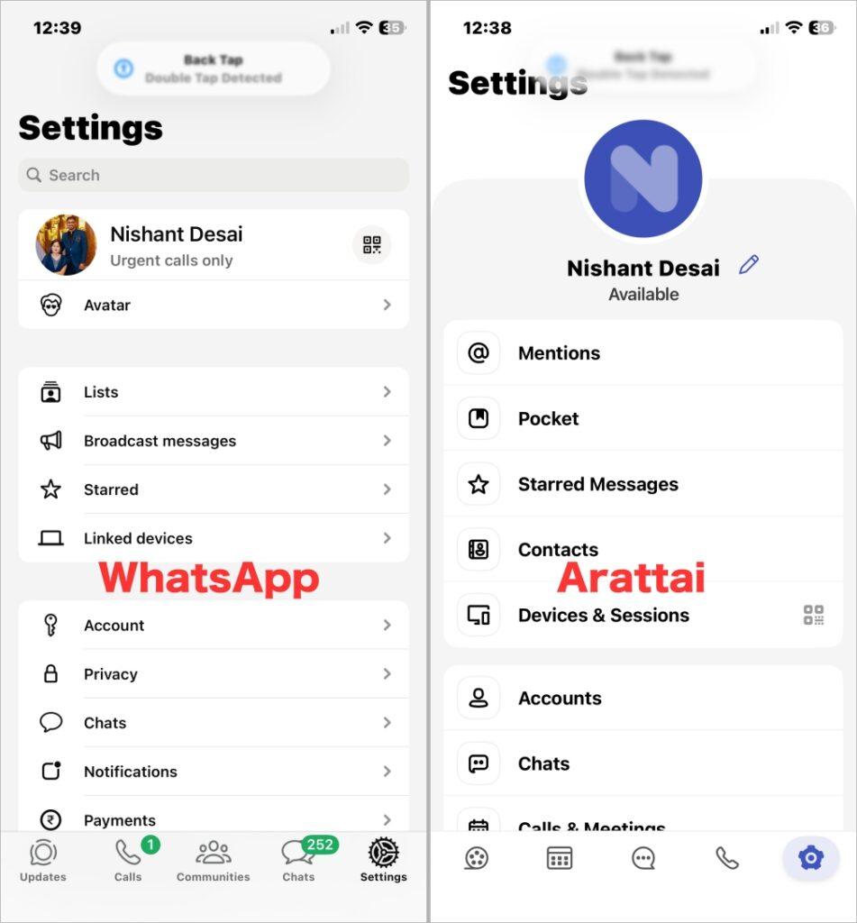 Arattai vs whatsapp interface