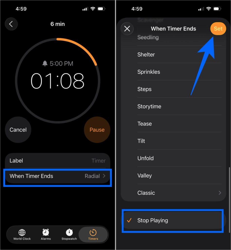Automatically stop spotify music at chosen time on iphone
