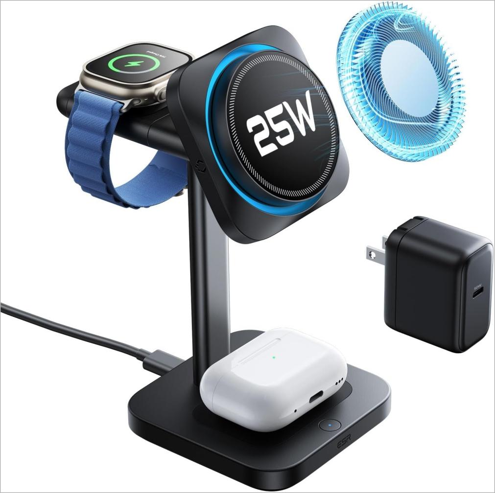 ESR 3-in-1 25W MagSafe Charging Station with CryoBoost Esr 3 in 1 25w magsafe charging station with cryoboost