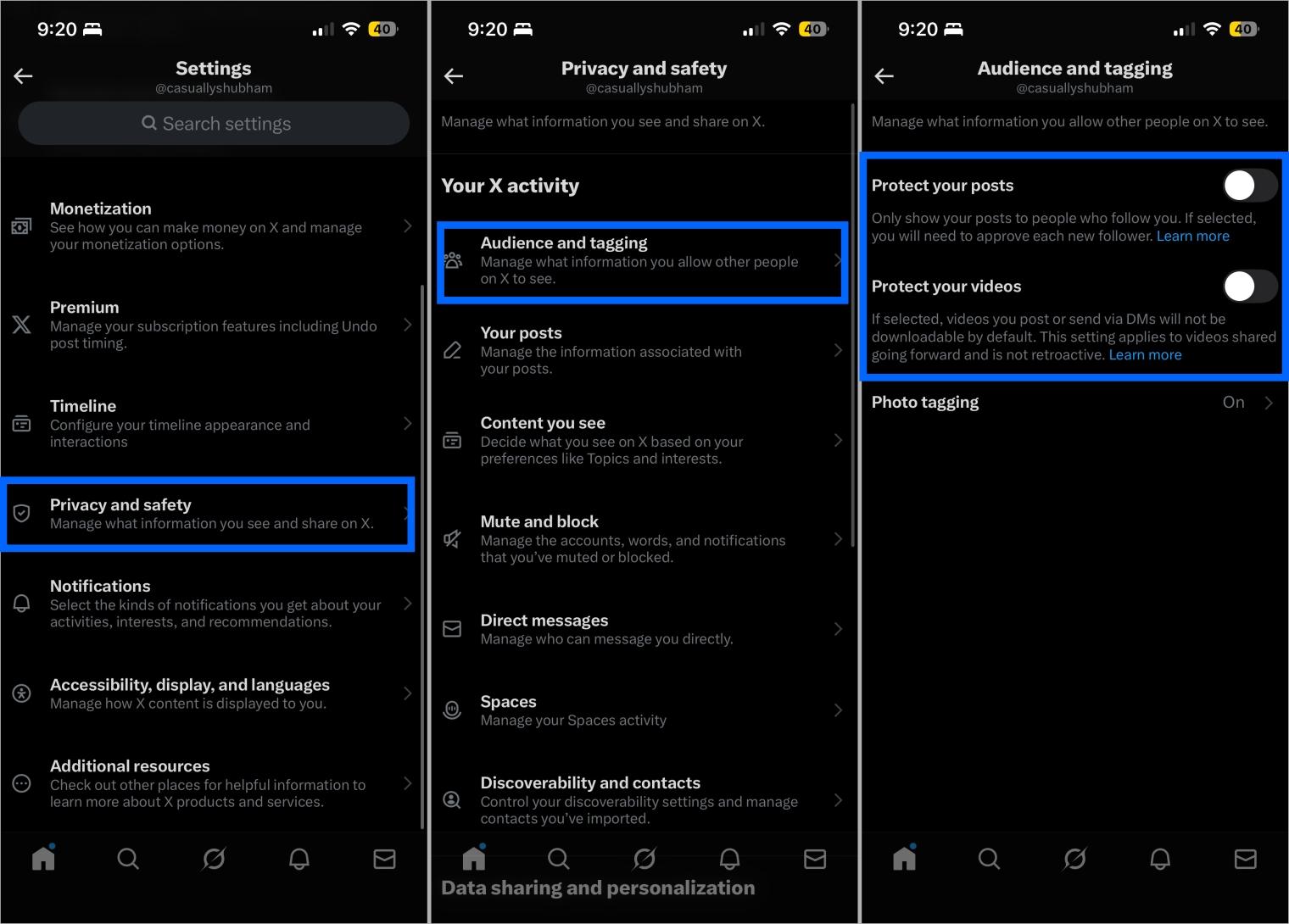 Enable protect your posts and videos in x privacy settings