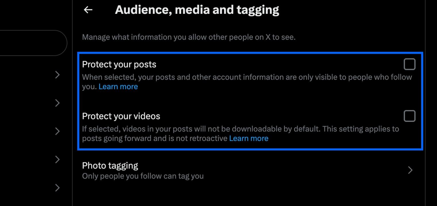 Enable protect your posts and videos on x desktop privacy settings