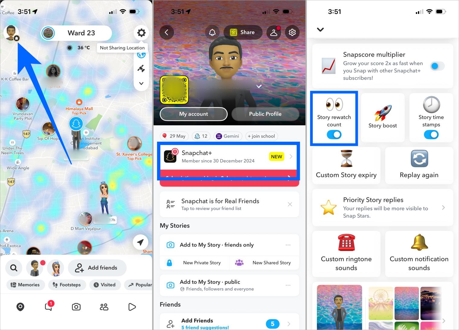 Enable story rewatch count in snapchat plus settings