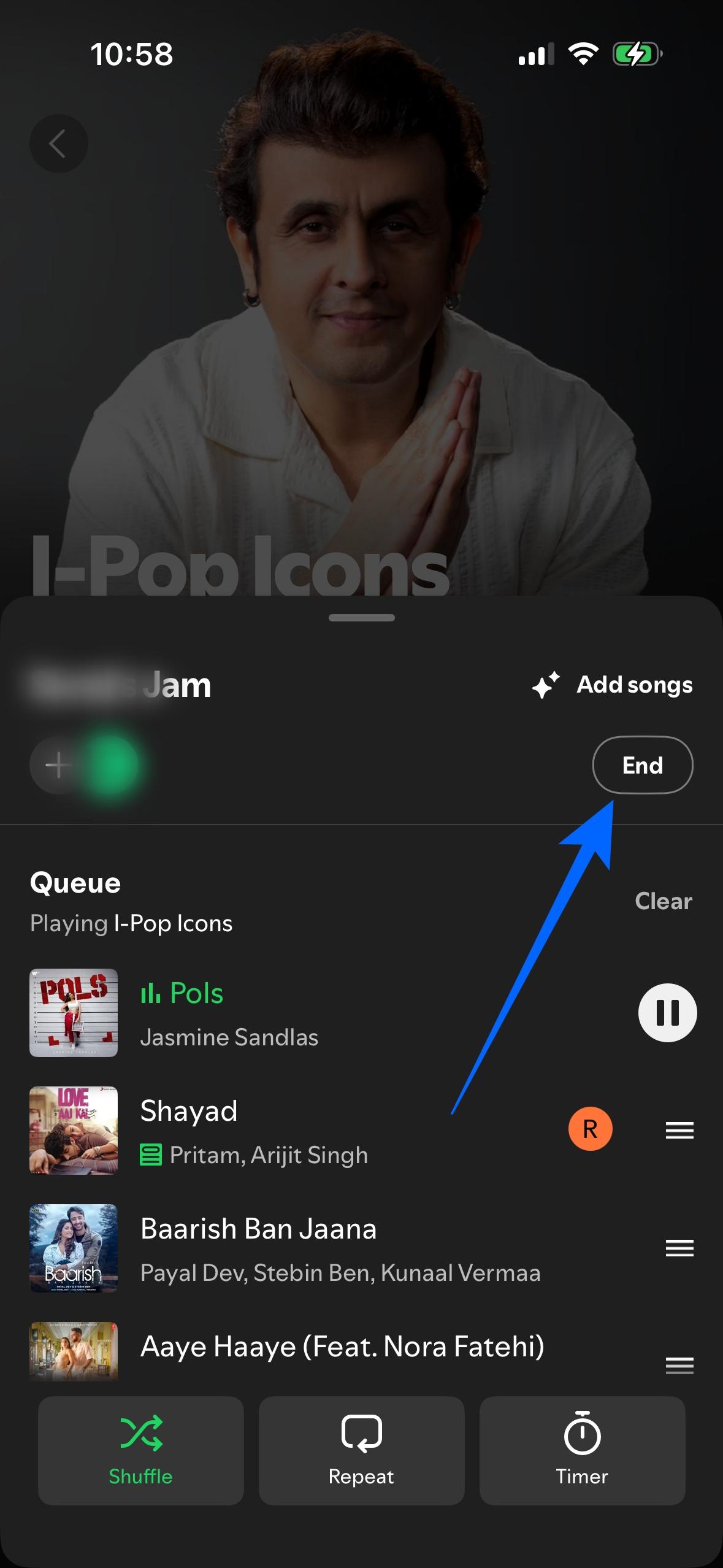 End a spotify jam session on mobile or desktop by confirming