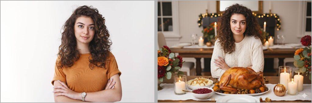 Family dinner table moment prompt use in gemini for thanksgiving edit