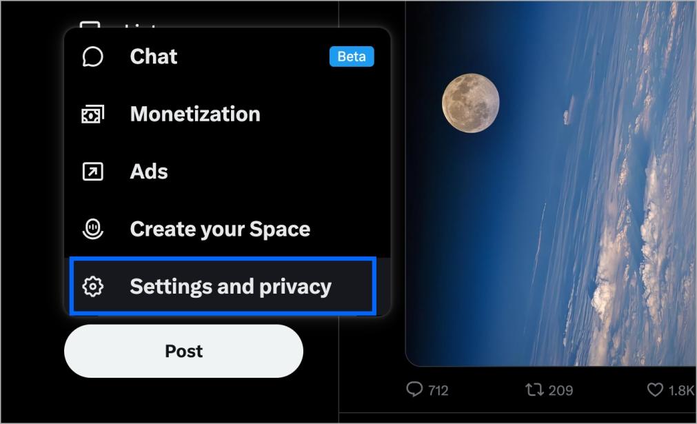 Go to settings and privacy on x desktop