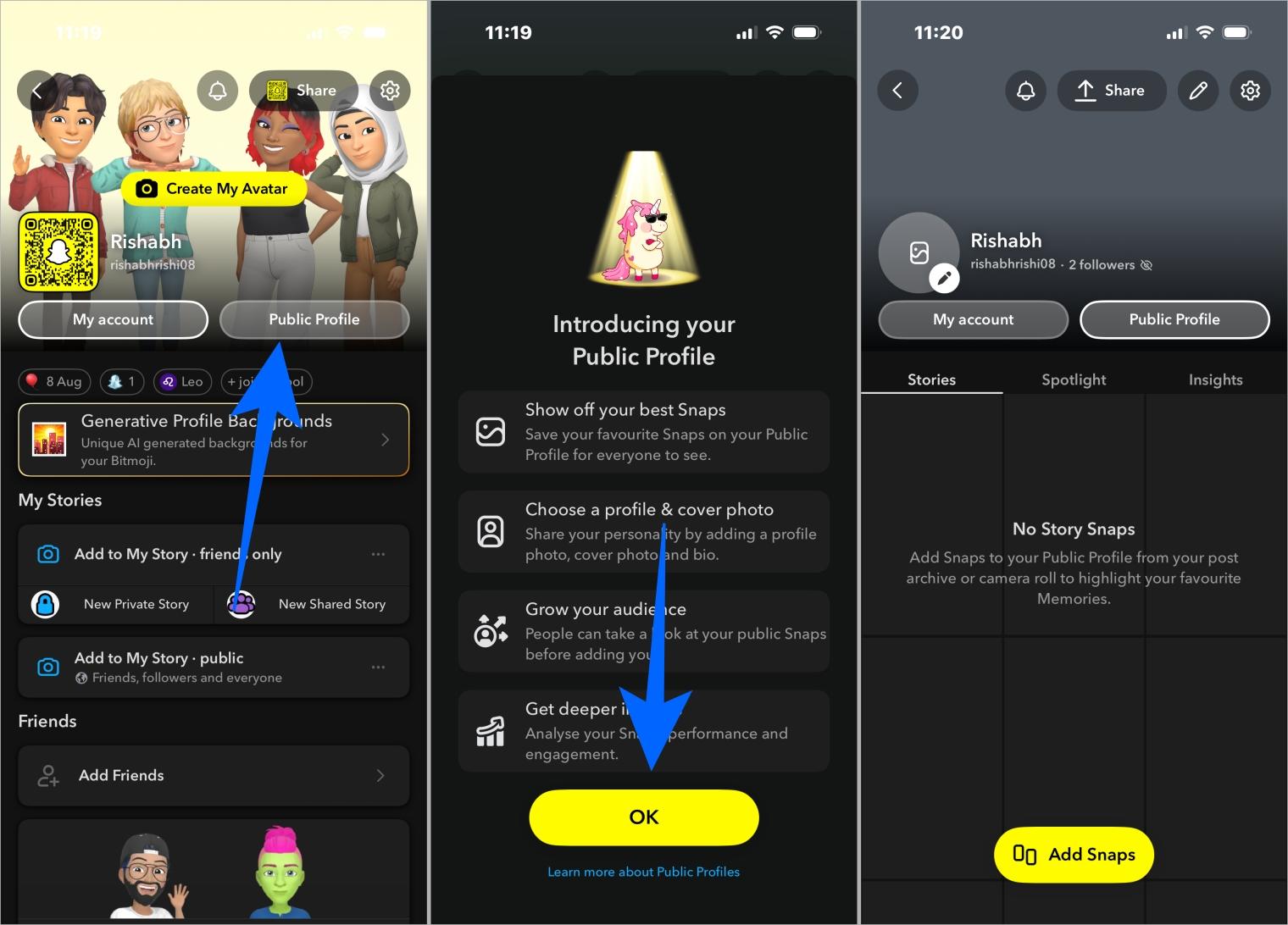 Make a snapchat public profile on iphone