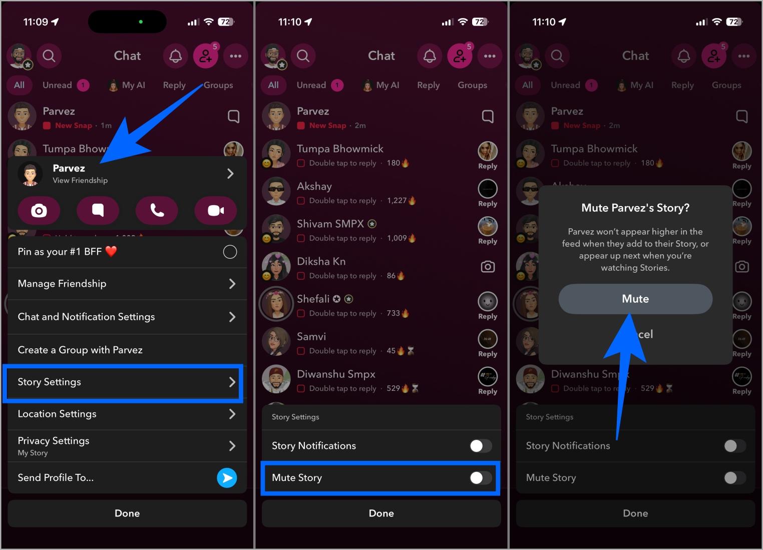 Mute snapchat story notifications from specific friends