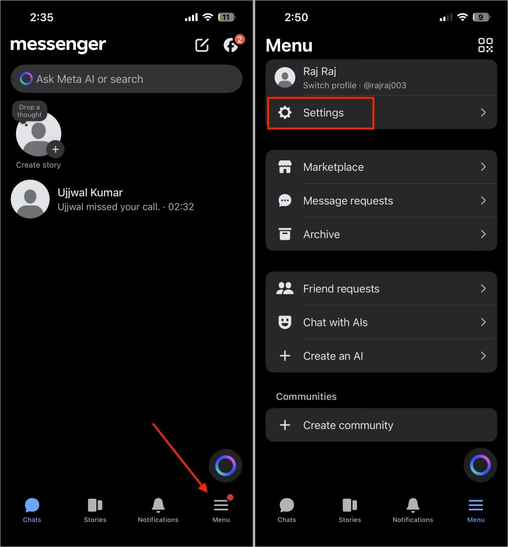 Open Messenger app and go to Settings from menu Open messenger app and go to settings from menu