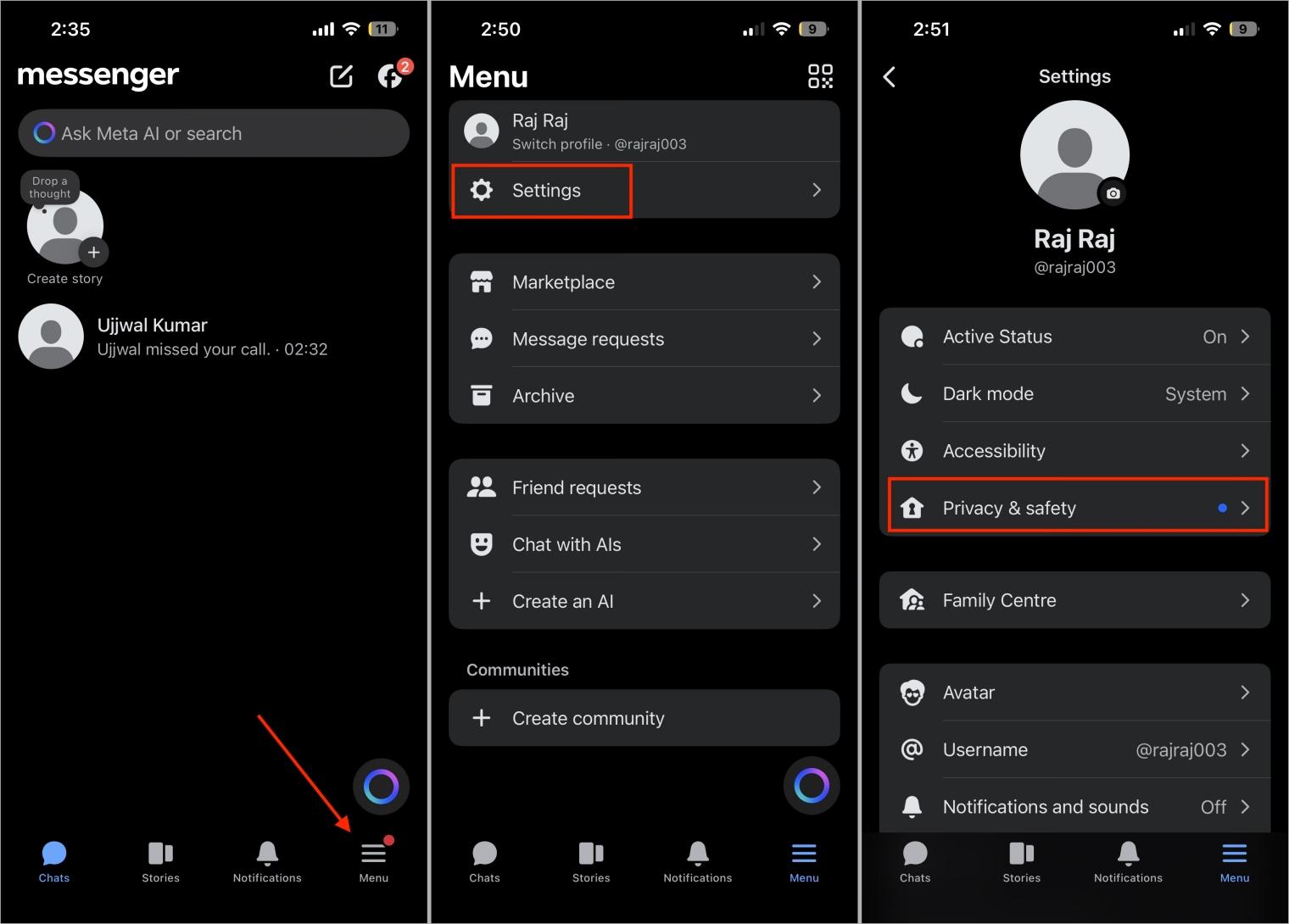 Open Messenger settings and navigate to Privacy and Safety Open messenger settings and navigate to privacy and safety