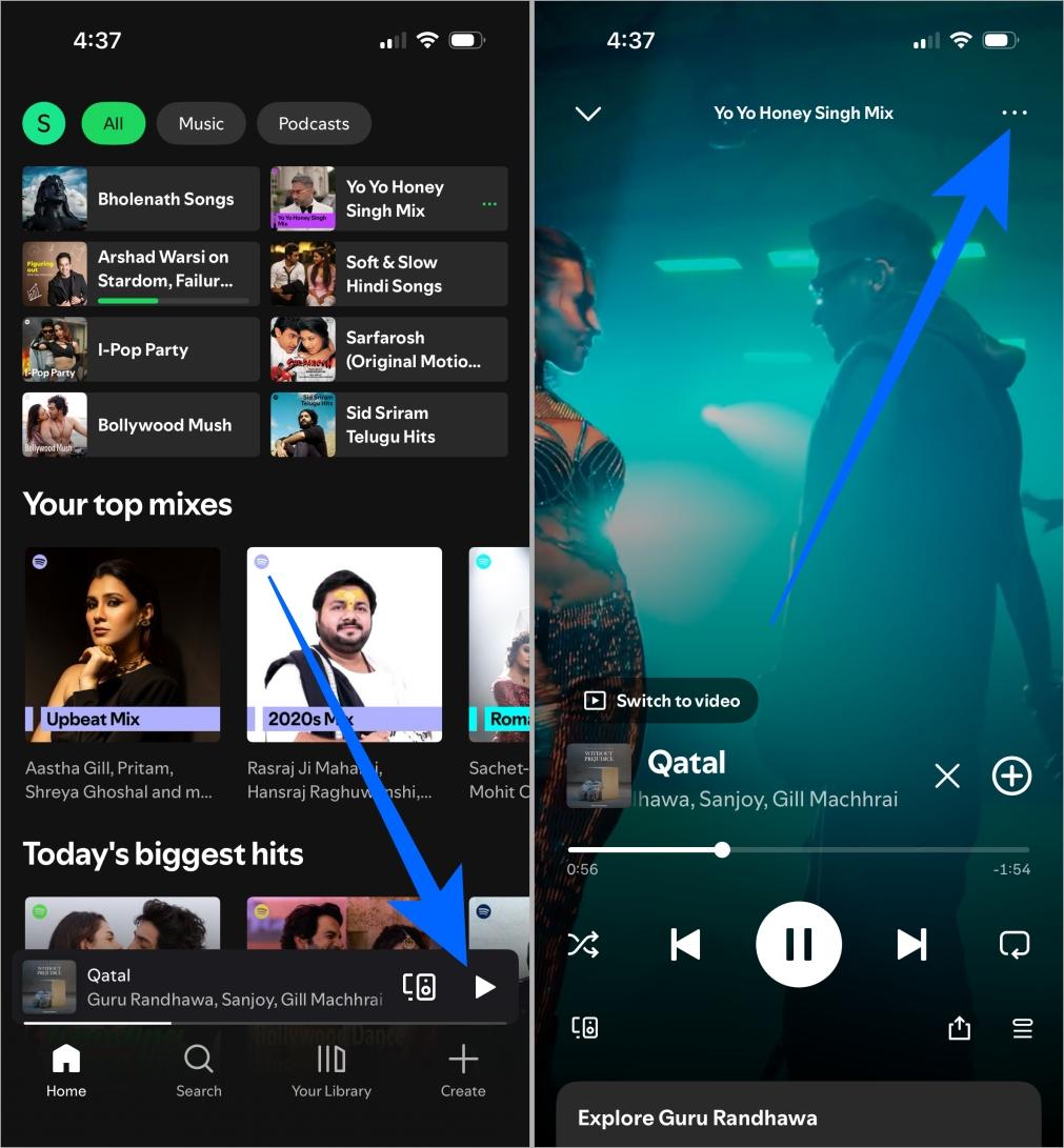 Open spotify now playing screen and tap three dot menu