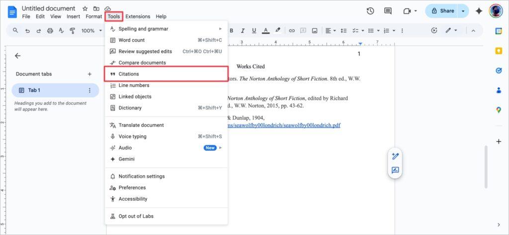Open the Citations Tool Open the citations tool