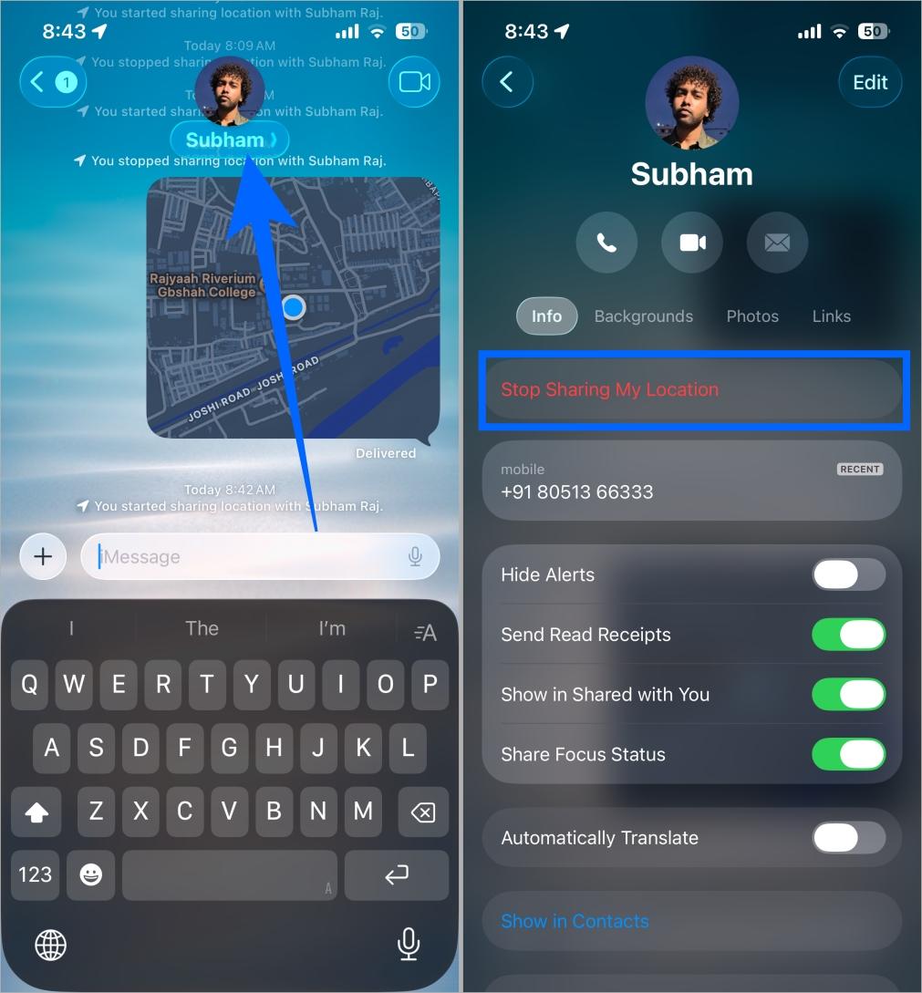 Stop sharing location in imessage