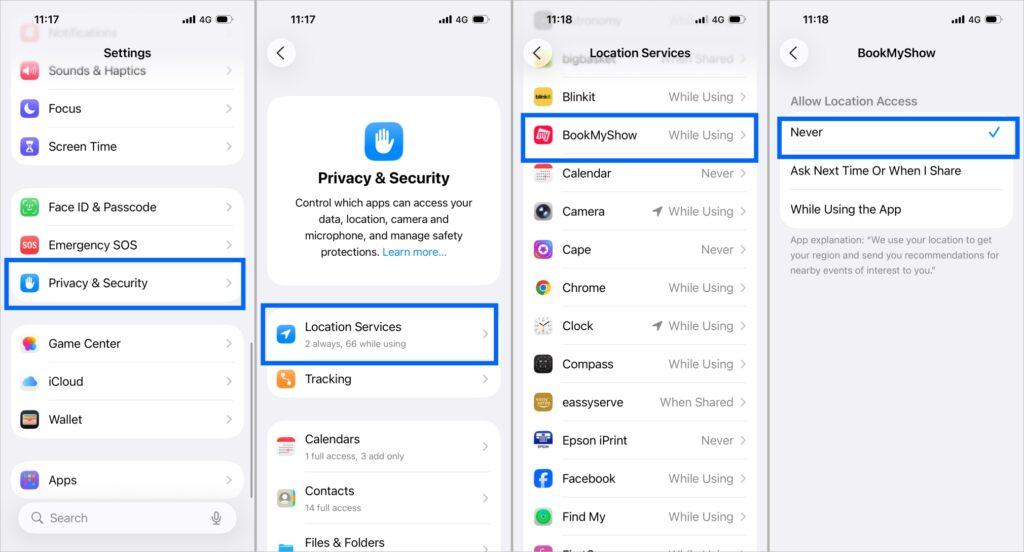 Turn Off Location Services of App on iPhone Air
