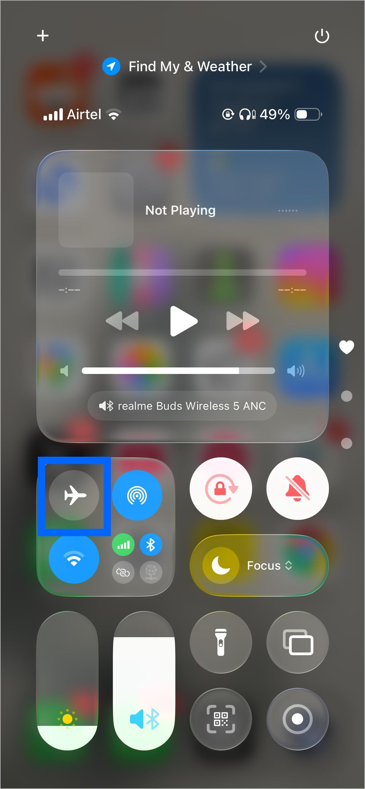 Turn on airplane mode on iphone