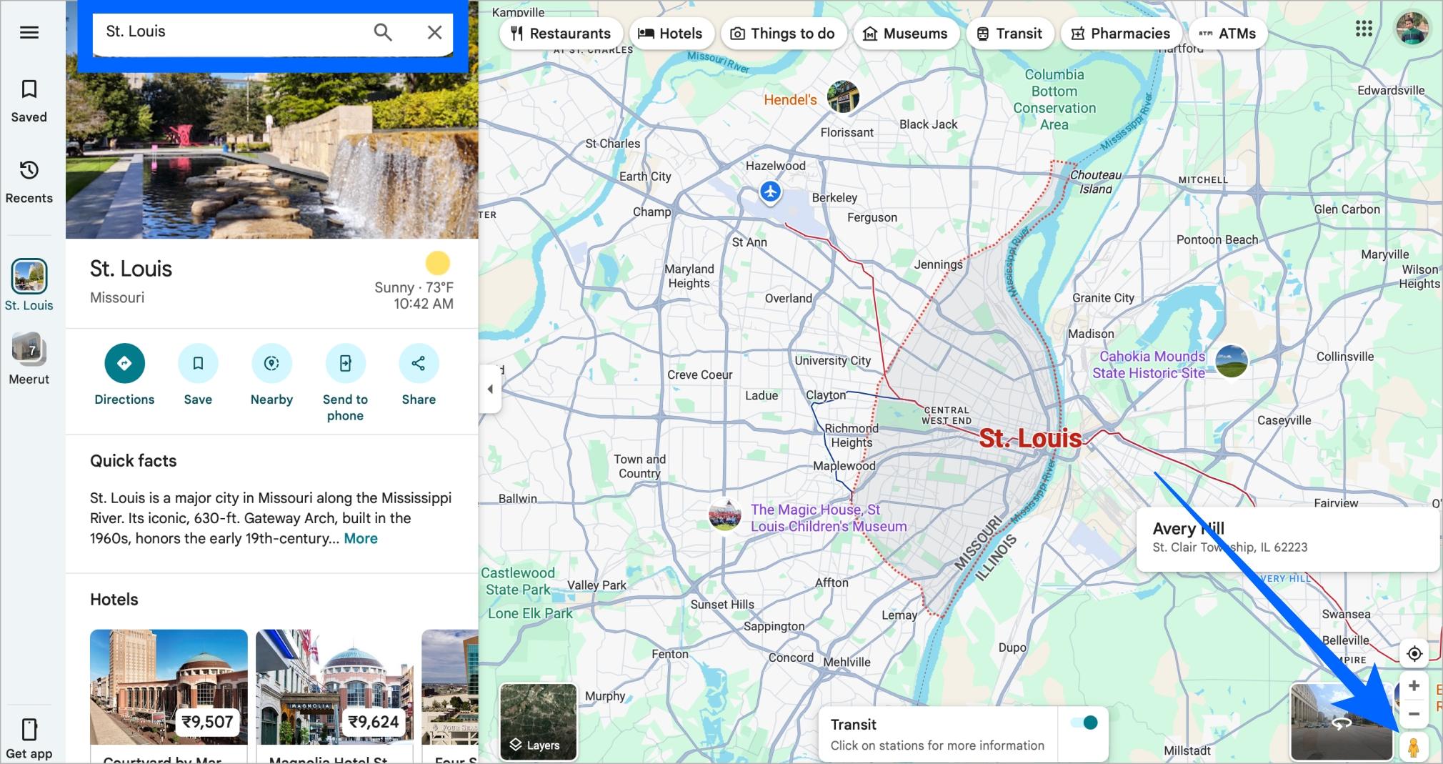 Use google maps street view on desktop by dragging pegman icon to your house location