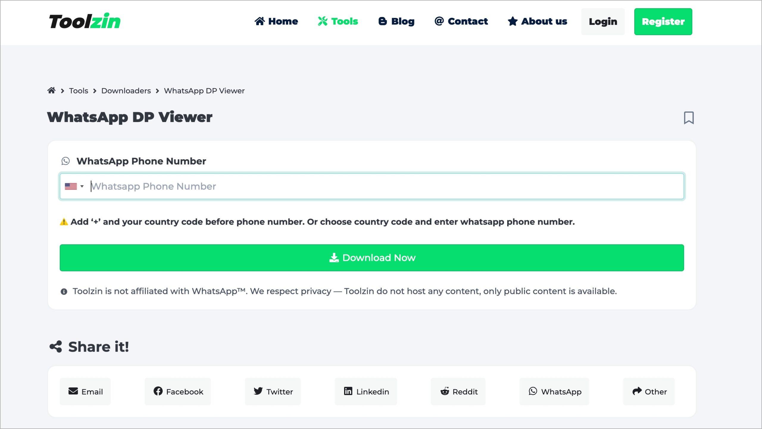 use Toolzin in a browser to Find WhatsApp profile picture by entering phone number with country code Use toolzin in a browser to find whatsapp profile picture by entering phone number with country code
