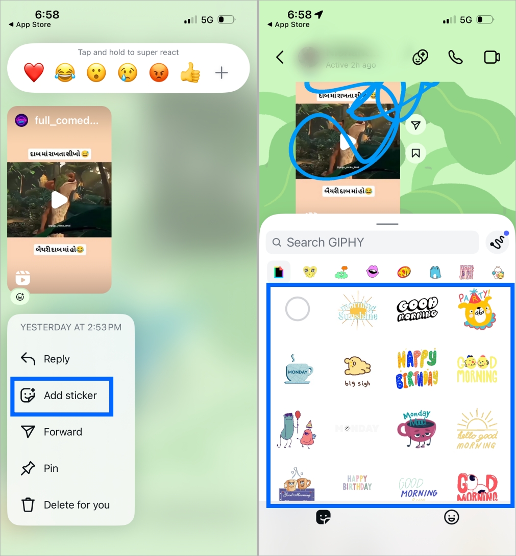 Add stickers inside a instagram dm