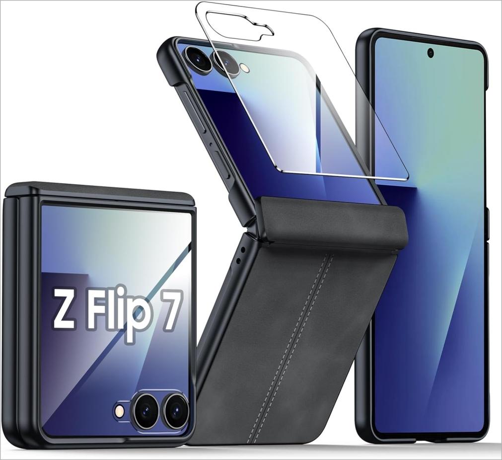BSNRM Store Galaxy Z Flip 7 Leather Case with Hinge Protection and Built-in Screen Protector Bsnrm store galaxy z flip 7 leather case with hinge protection and built in screen protector