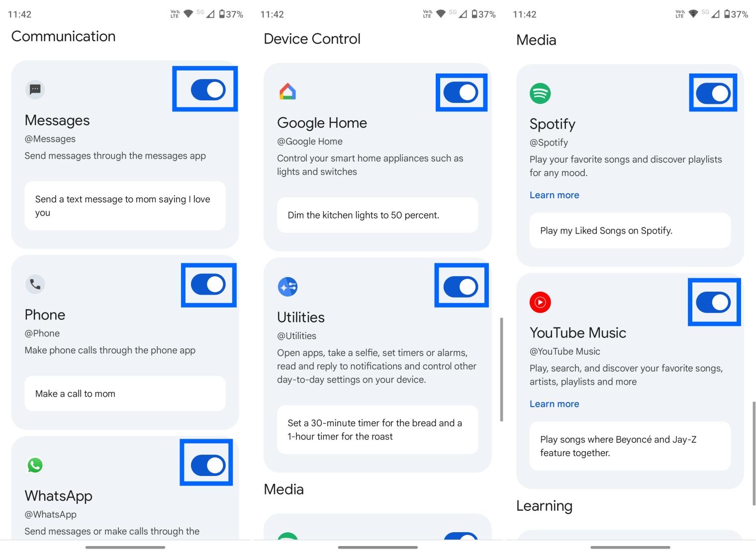 Disable gemini in other categories like communication media and device control