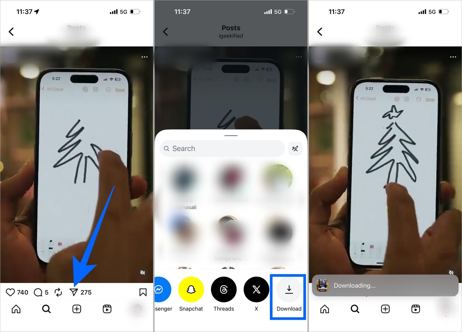 Download instagram reels on ios and android using instagrams built in option