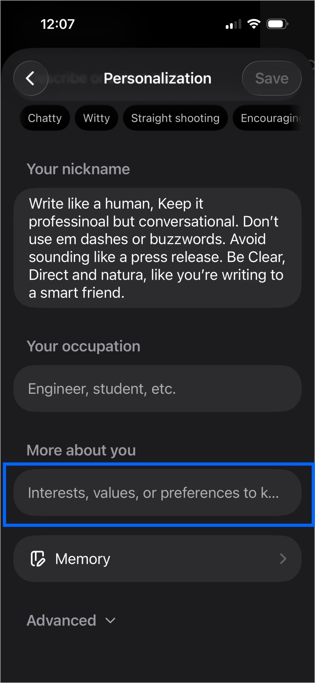 Edit ChatGPT mobile profile by adding nickname occupation and details Edit chatgpt mobile profile by adding nickname occupation and details