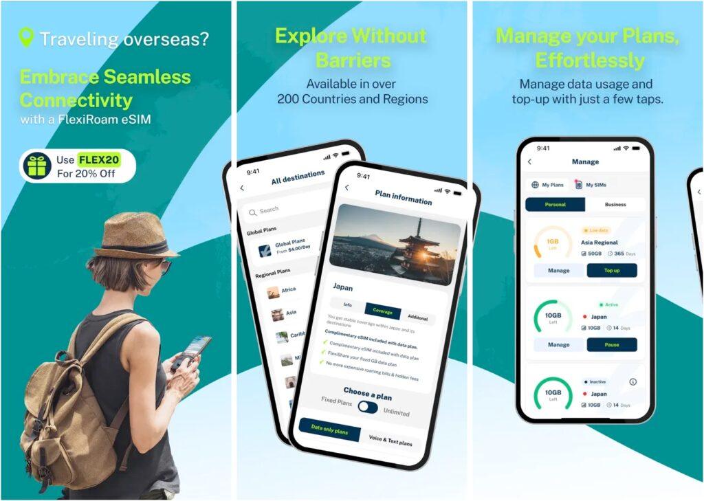 Flexiroam esim app for iphone and android