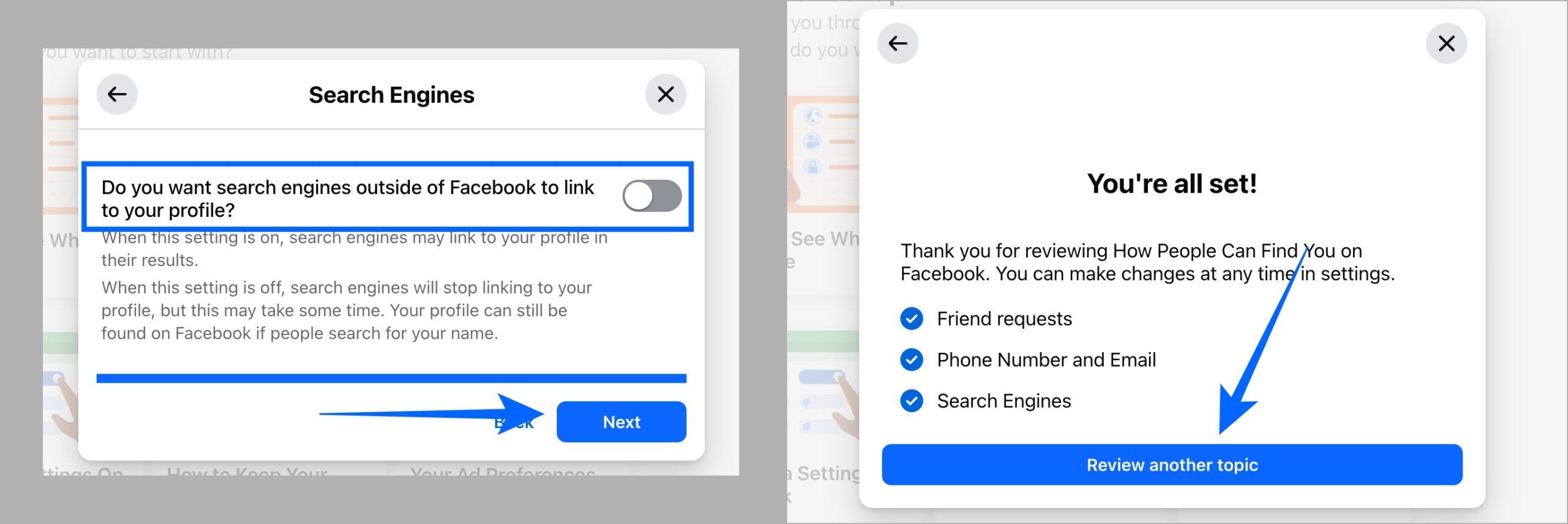 Keep Facebook search engine linking turned off in Privacy Checkup on desktop Keep facebook search engine linking turned off in privacy checkup on desktop