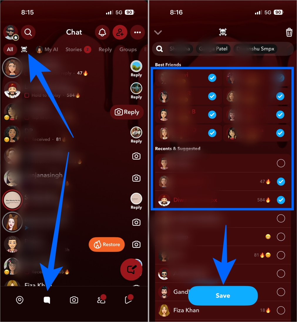 Long press the snapchat shortcut emoji to edit friends and change the icon then save