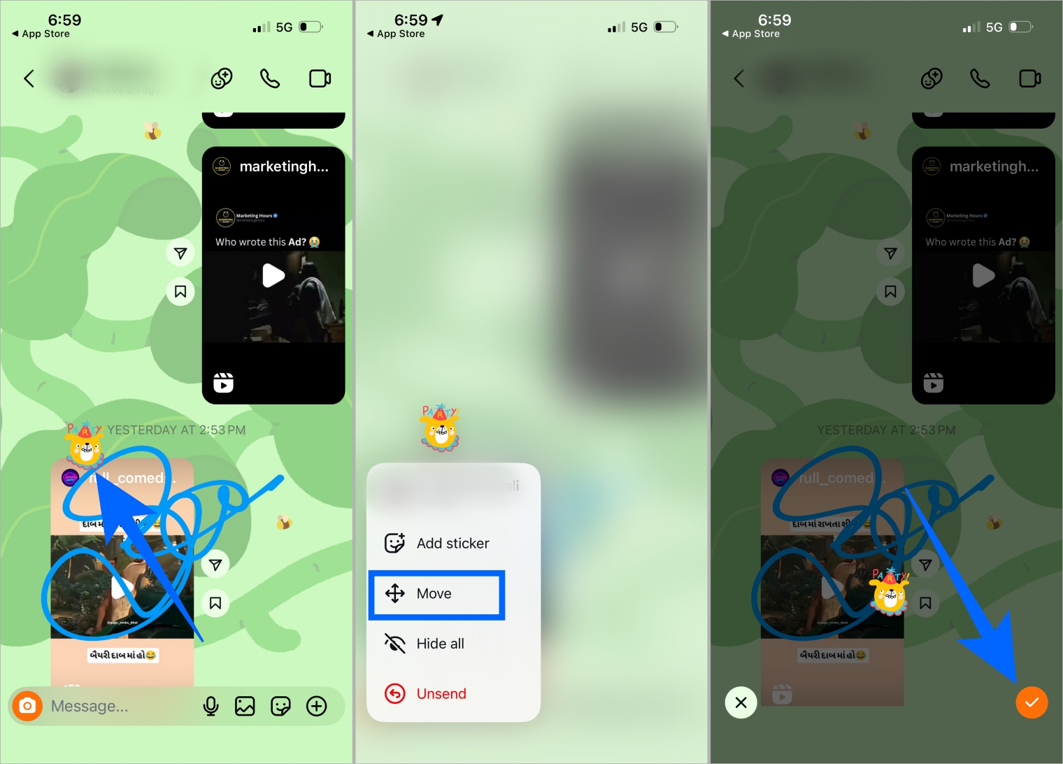 Move stickers inside a instagram dm