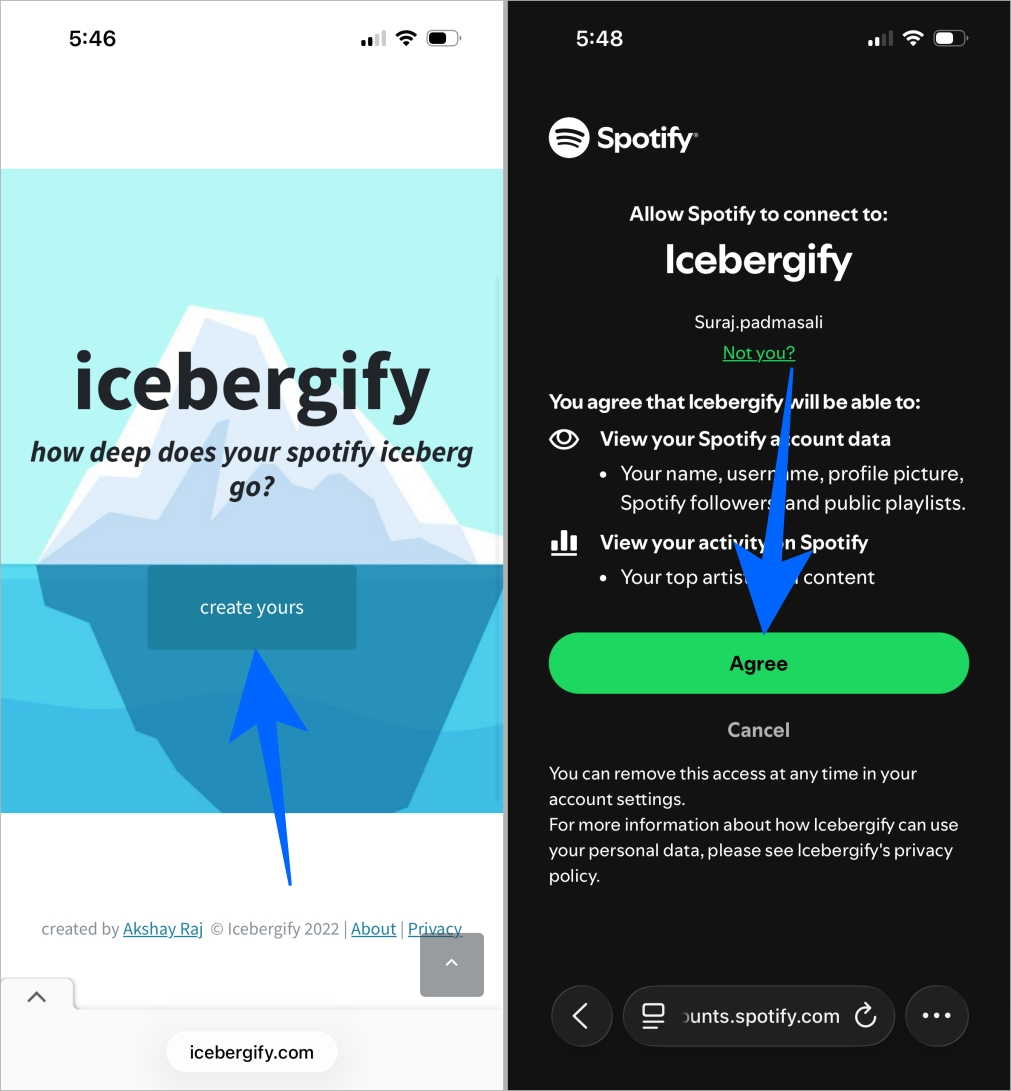 Open icebergify and login with spotify account