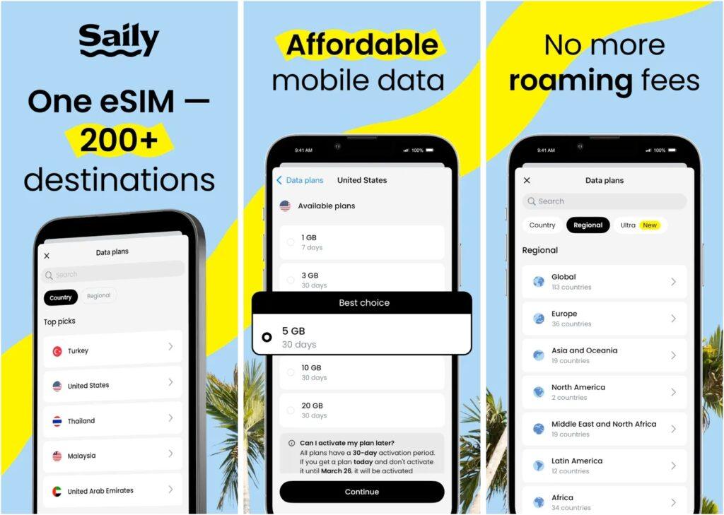 Saily esim app for iphone and android