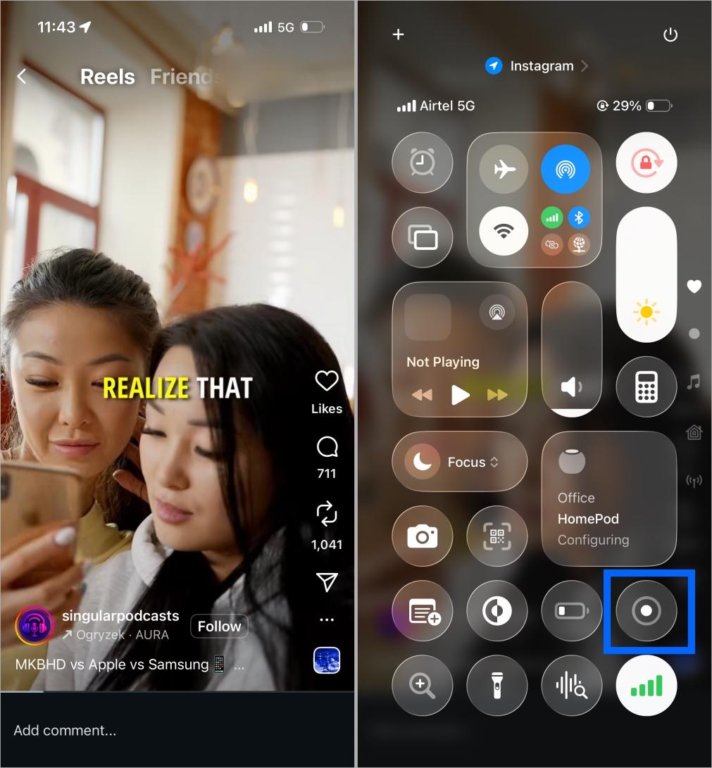 Screen record an instagram reel on iphone