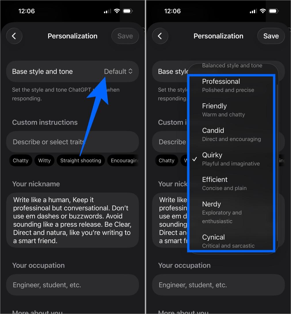Select a ChatGPT personality using the drop-down menu Select a chatgpt personality using the drop down menu