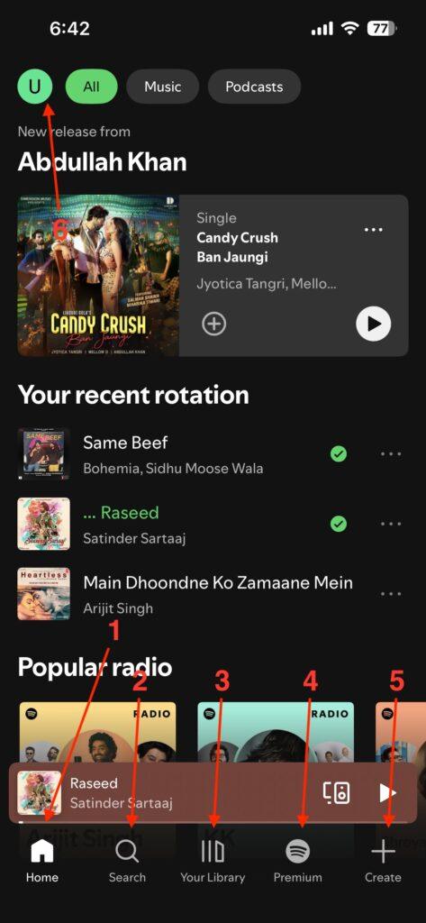 Spotify Bottom Navigation Bar icon meaning Spotify bottom navigation bar icon meaning