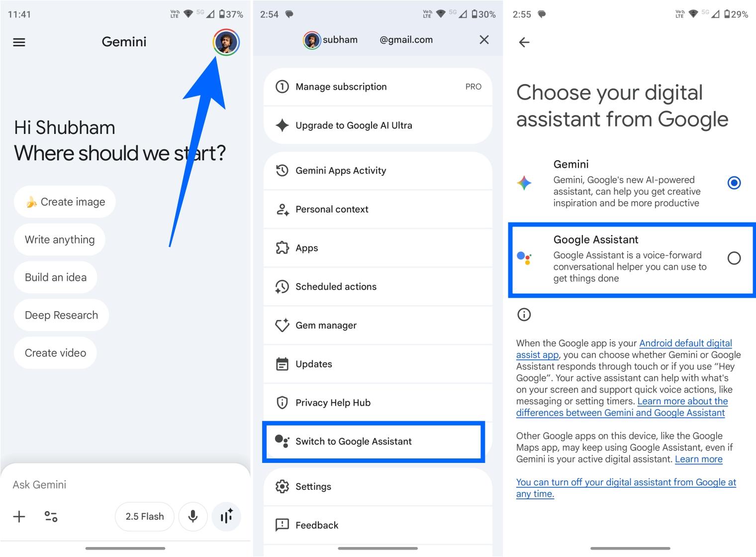 Switch from gemini to google assistant in the gemini app settings on android