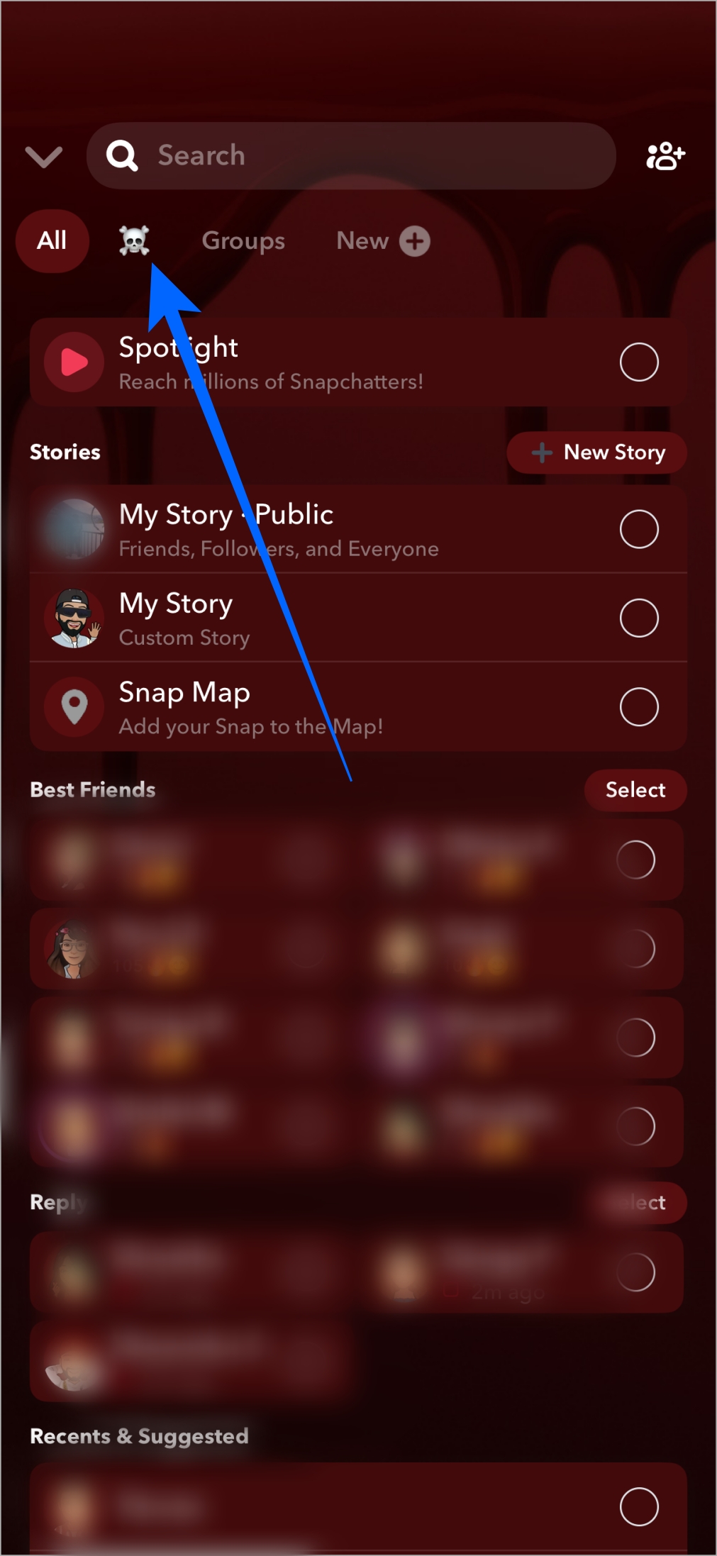Tap shortcut emoji to send your snap instantly to all selected friends