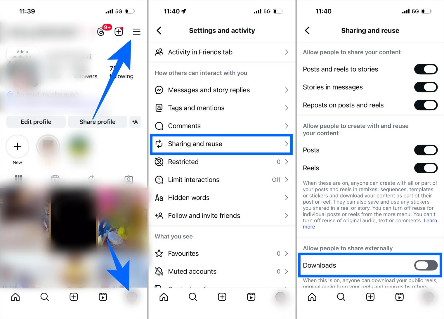 Turn off downloads for all reels