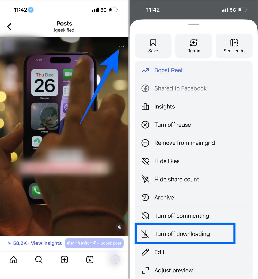 Turn off downloads for a single reel