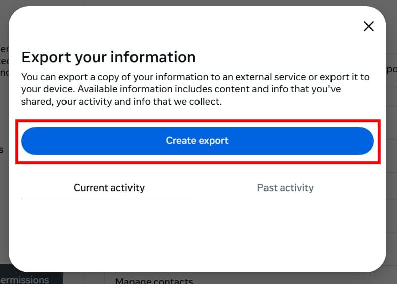 Choose Create export