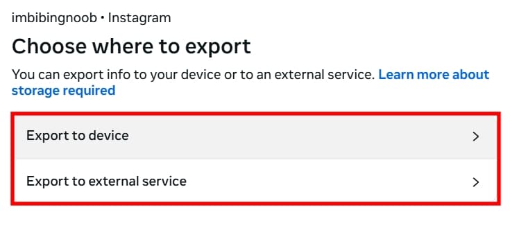 Choose Export to device or Export to external services