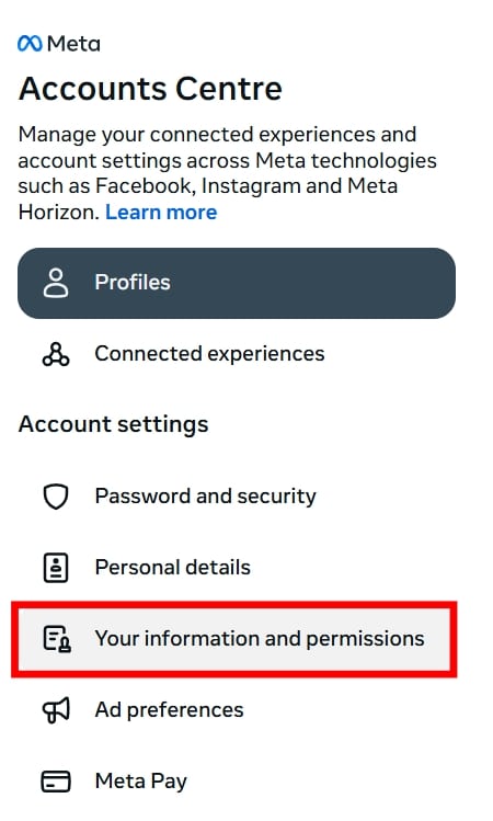 Click Your information and permissions