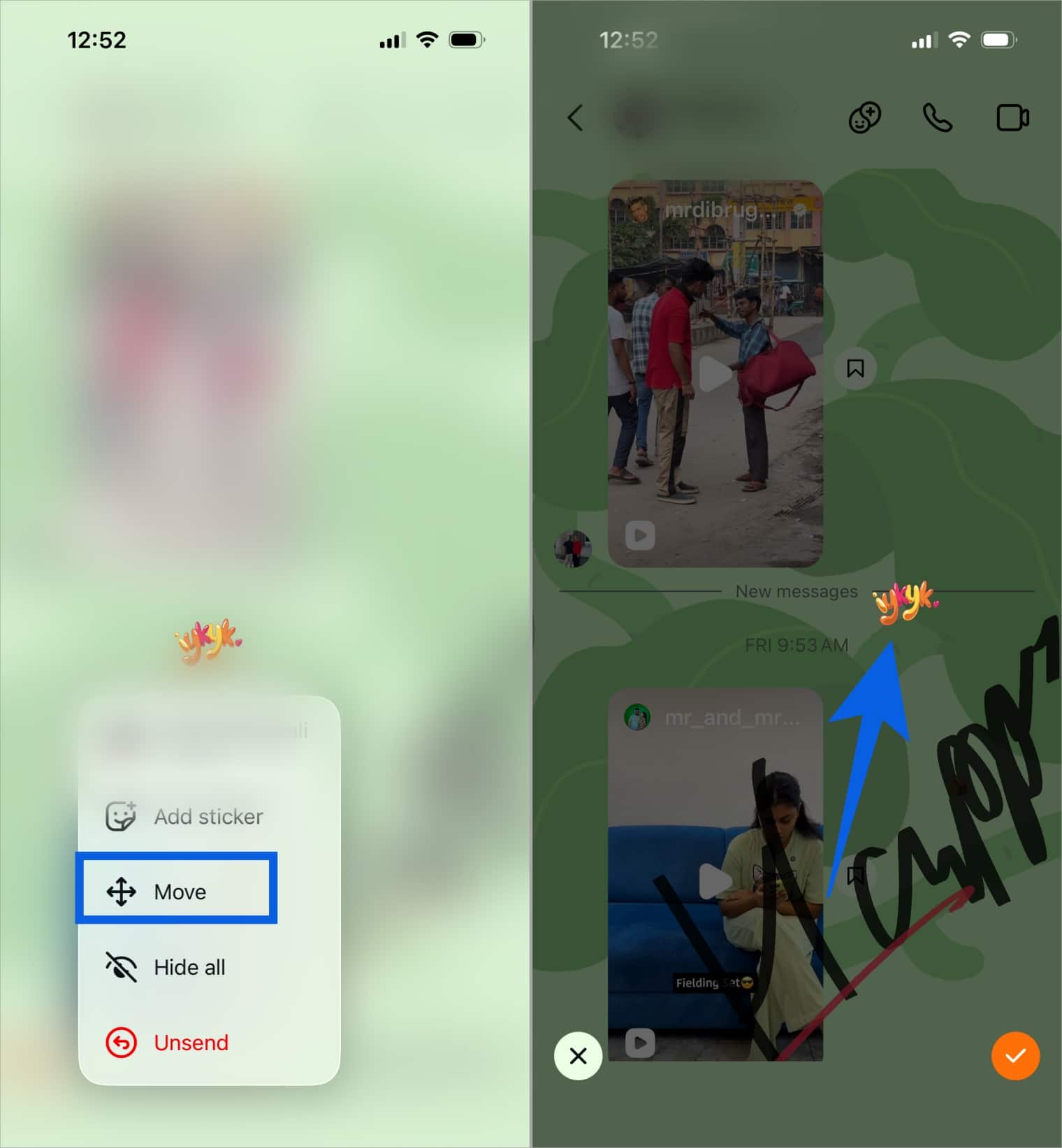 Move Stickers to Messages in Instagram DMs